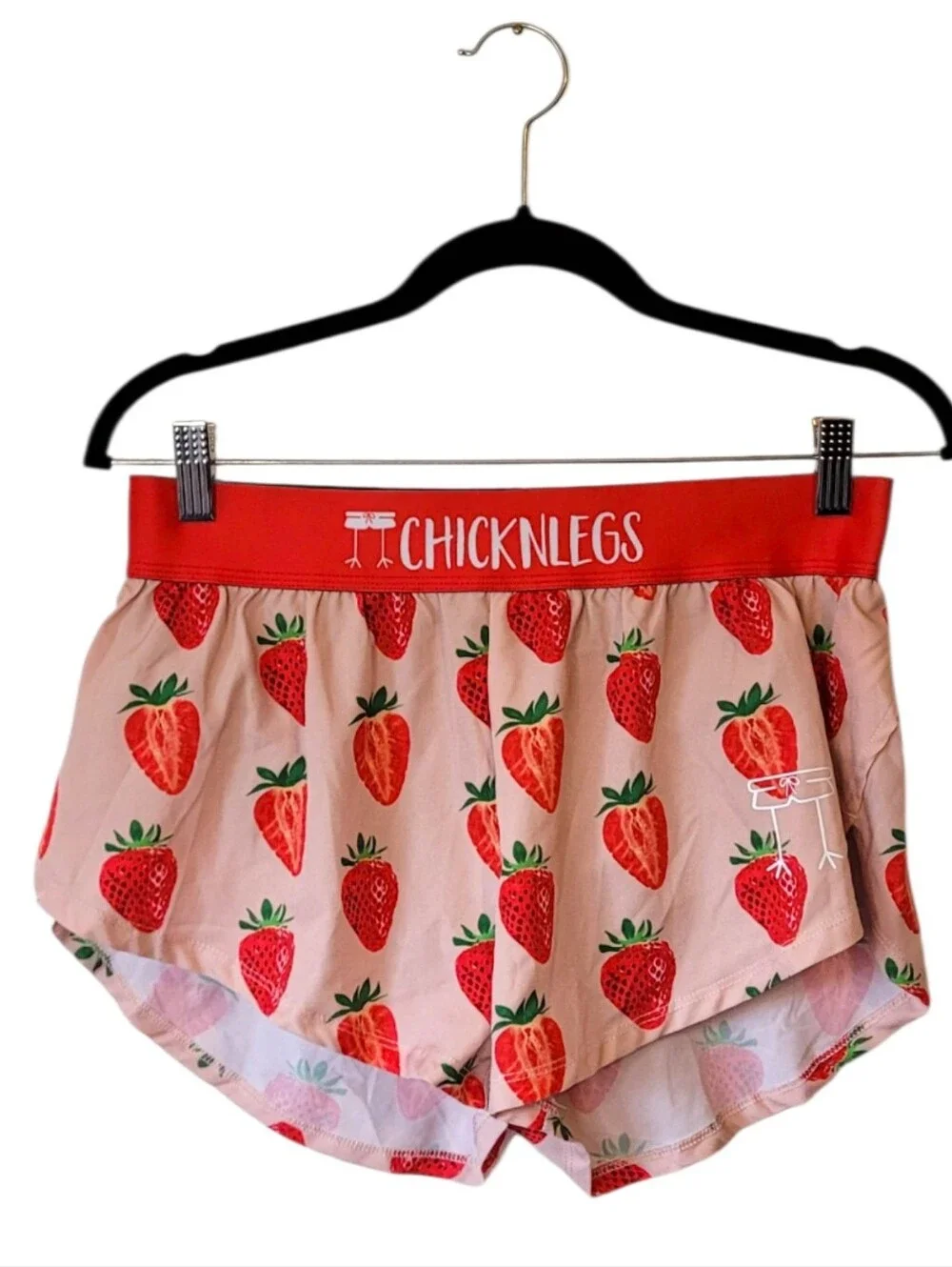 Chicknlegs Pink & Red Strawberry Print Running Shorts Size M